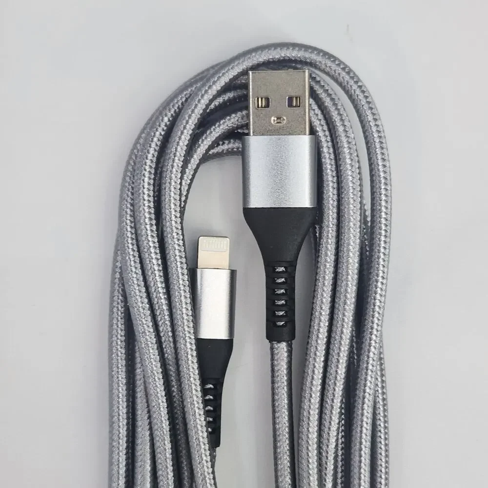 10 Ft Pack of 3 Lightning Charging Cables, Light Gray Braided Cord phone charger